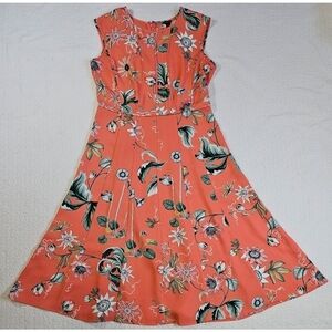 LOFT Peach Pink Floral Print Sleeveless A-Line Midi Dress